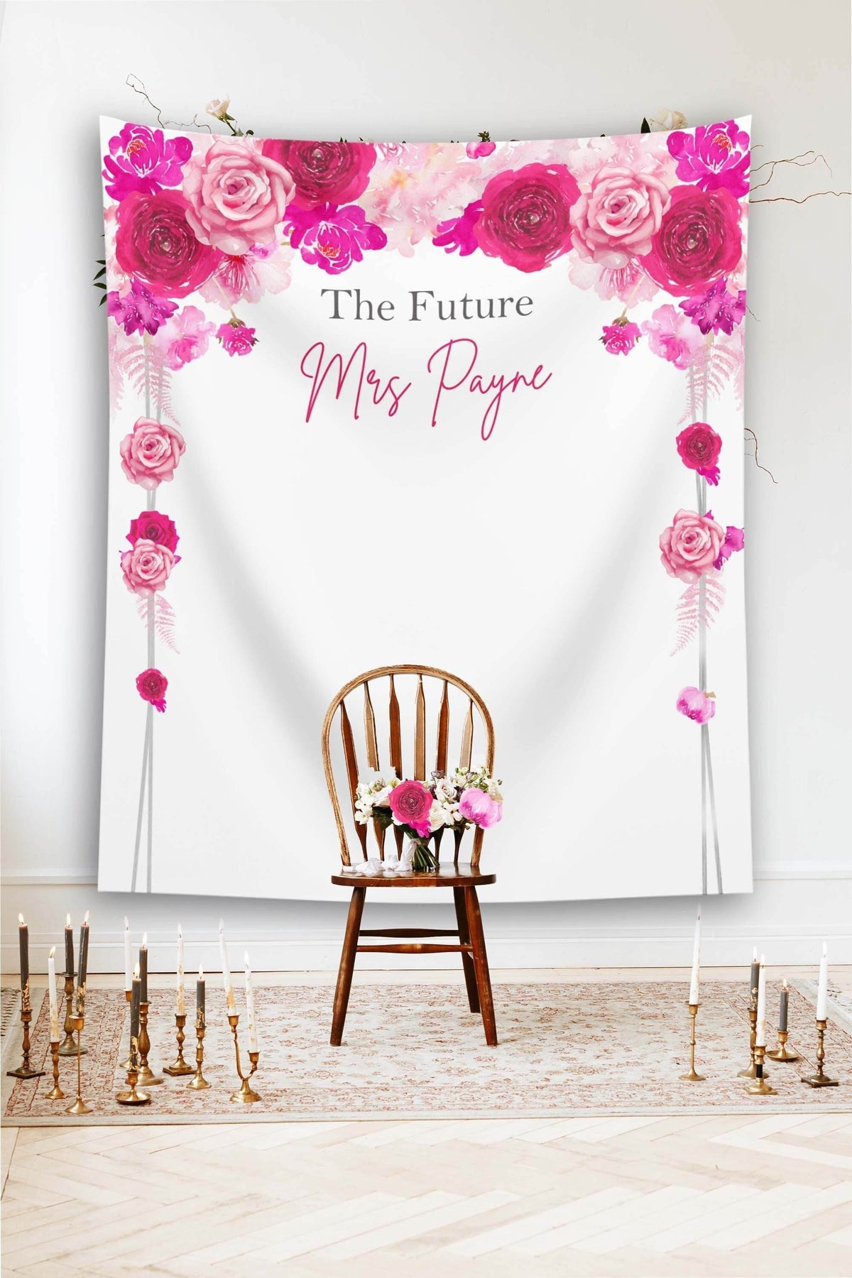 Hot Pink Floral Roses Bridal Shower Backdrop - iJay Backdrops