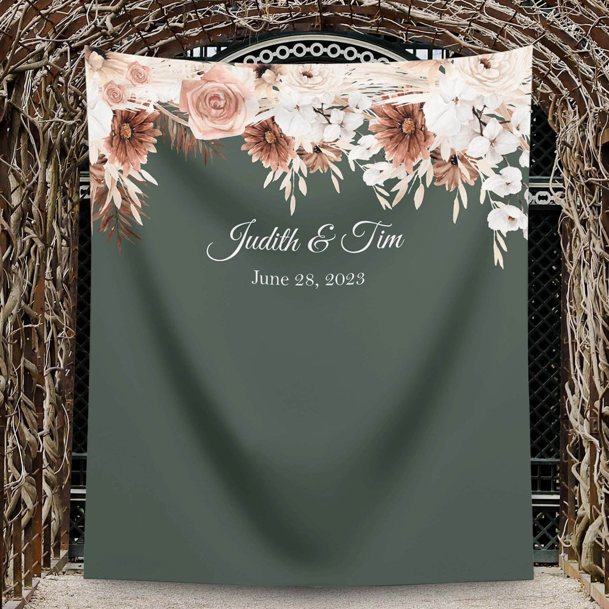 Emerald Green Terracotta Floral Wedding Backdrop - iJay Backdrops