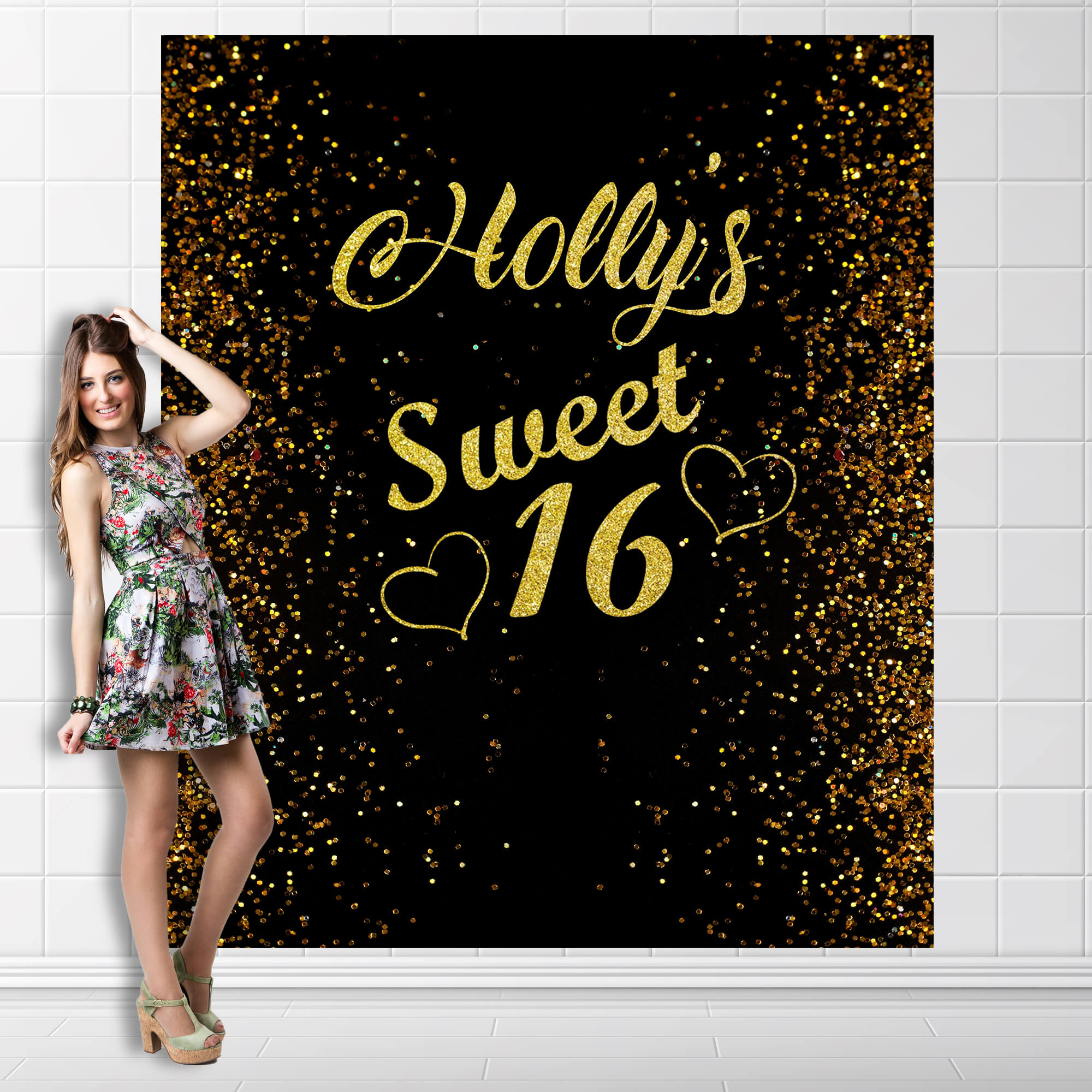 Black and Gold Sweet 16 Backdrop