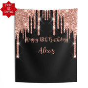 Black and Rose Gold Glitter Backdrop - iJay Backdrops