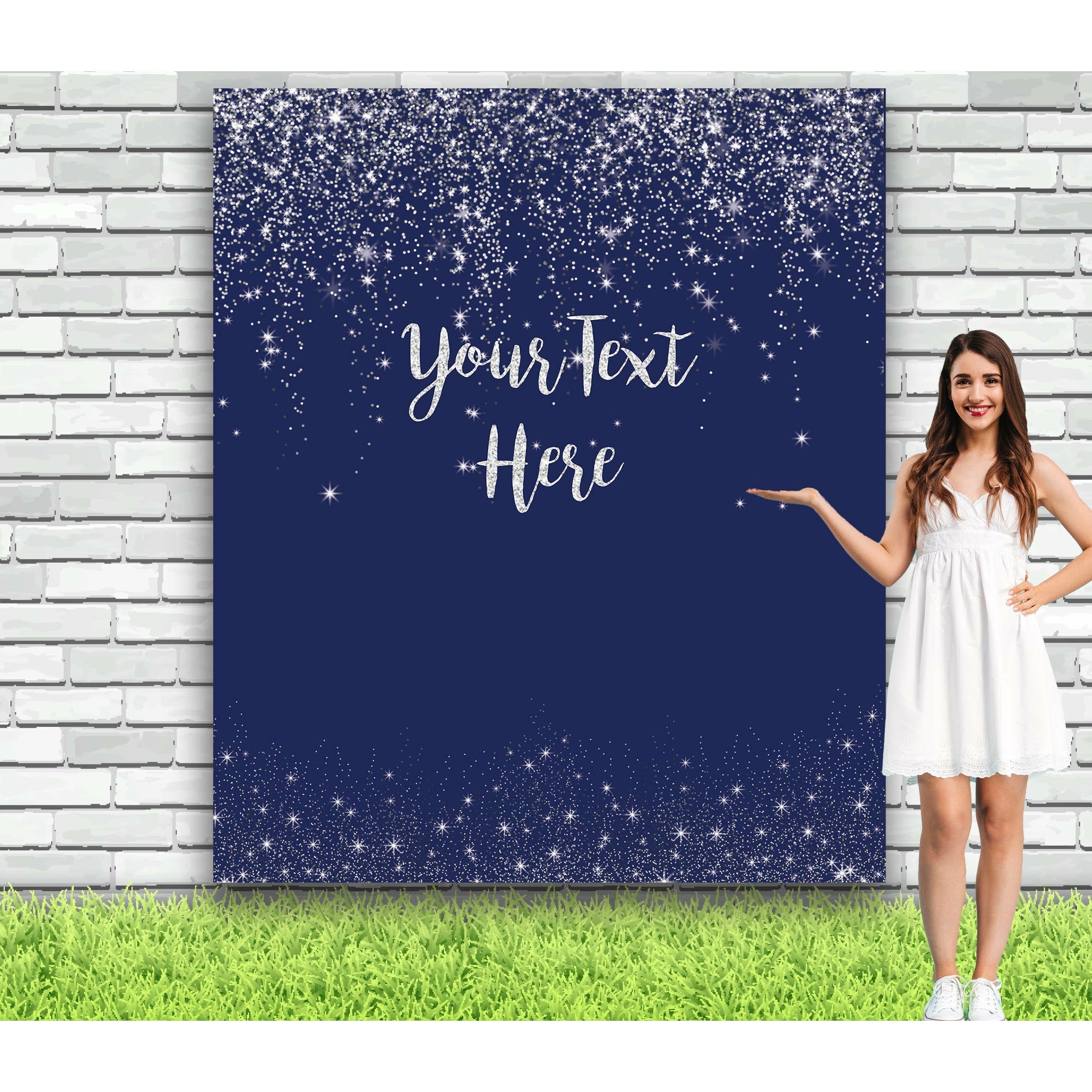 Blue and Silver Glitter Backdrop