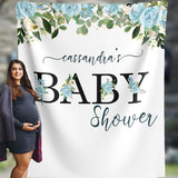 Blue Floral Baby Shower Backdrop for Baby Boy