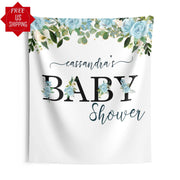Blue Floral Baby Shower Backdrop for Baby Boy - iJay Backdrops