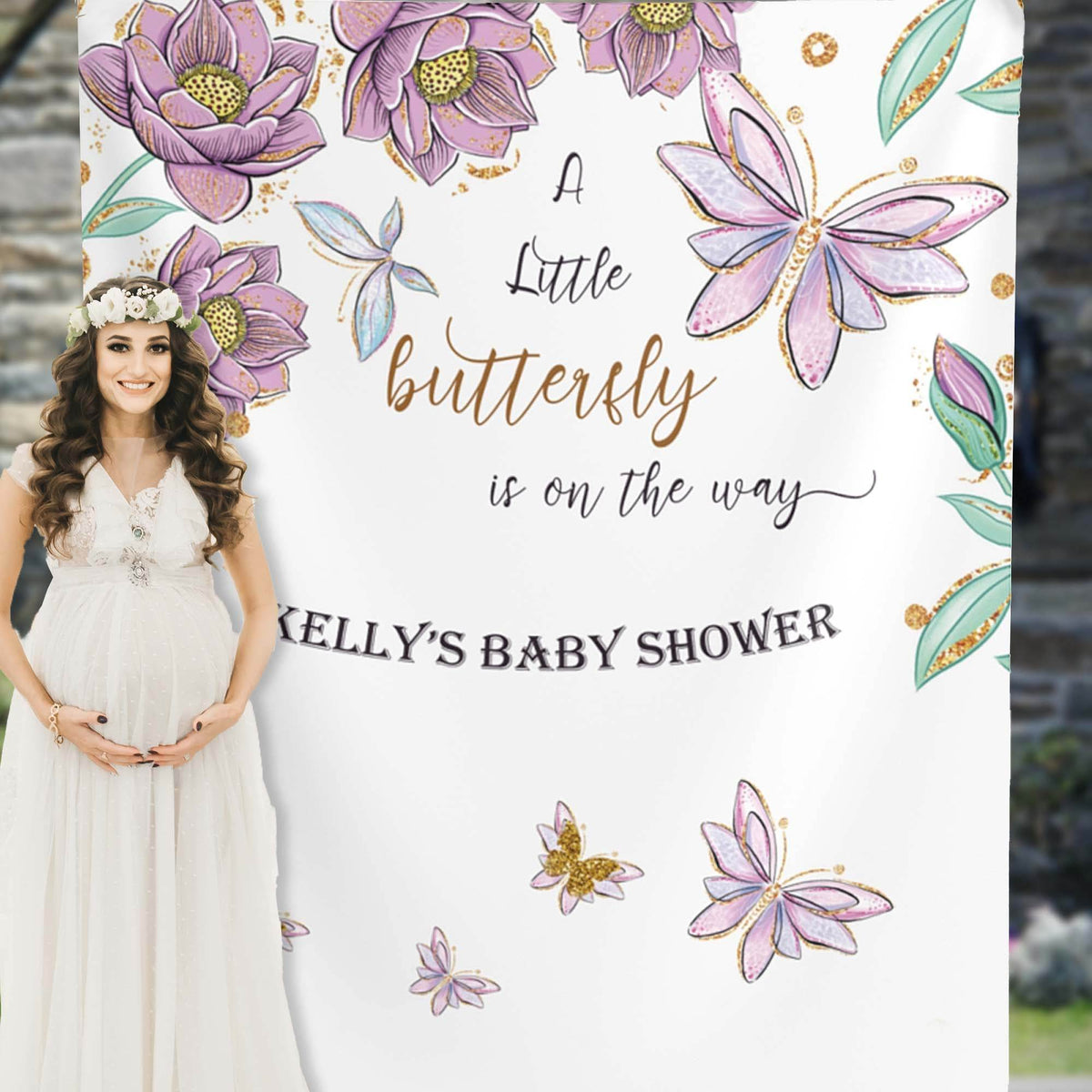 Butterfly Baby Shower Backdrop, Lavender Gold and White Baby Shower - iJay Backdrops