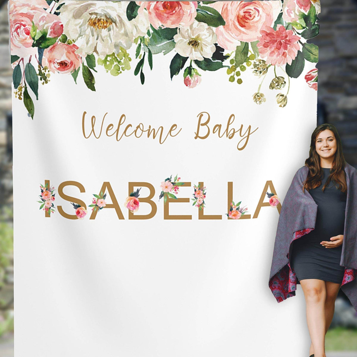 Personalized Baby Name Floral Baby Shower Backdrop - iJay Backdrops