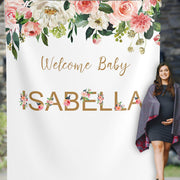 Personalized Baby Name Floral Baby Shower Backdrop - iJay Backdrops
