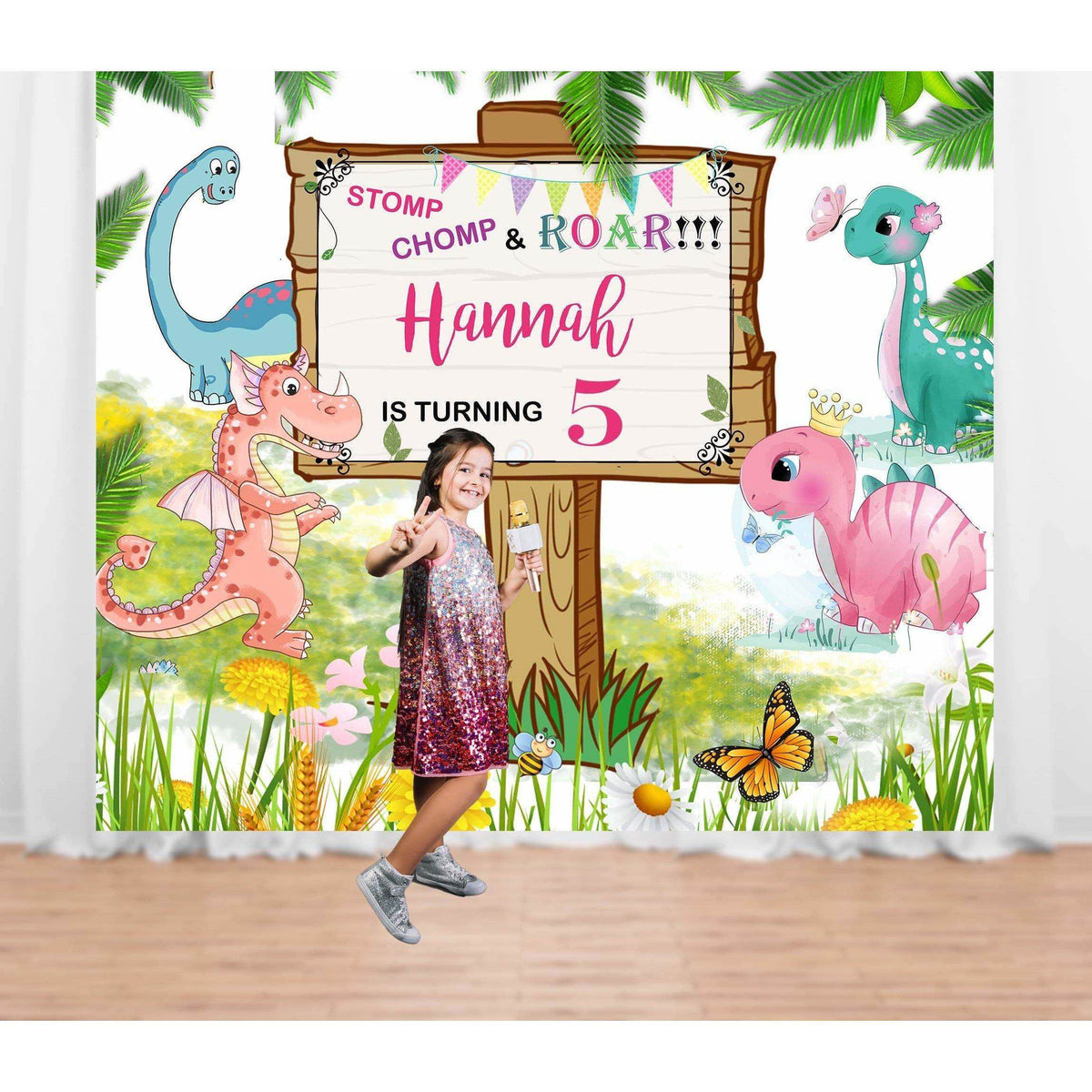 Girl Dinosaur Backdrop - iJay Backdrops