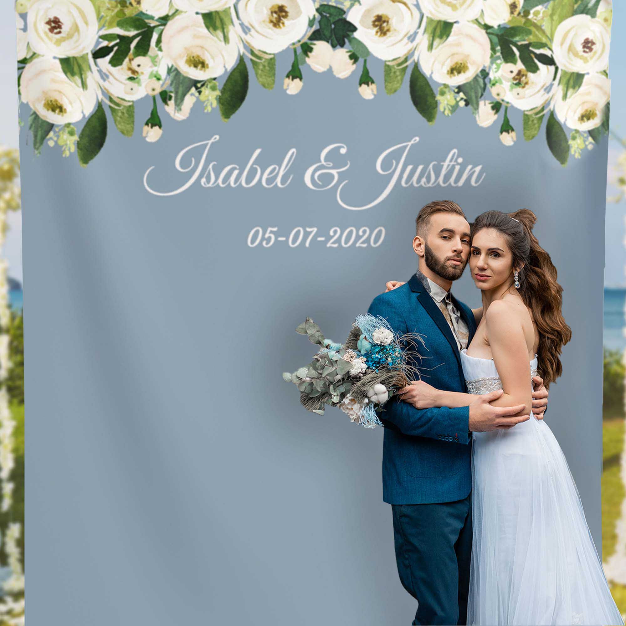 Floral Backdrop for a Dusty Blue Wedding Theme