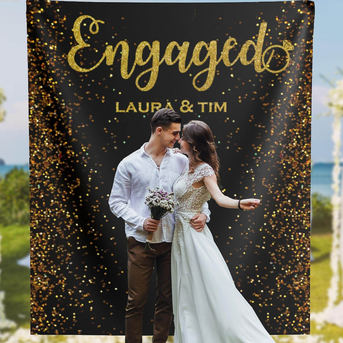 Black and Gold Engagement Backdrop - iJay Backdrops