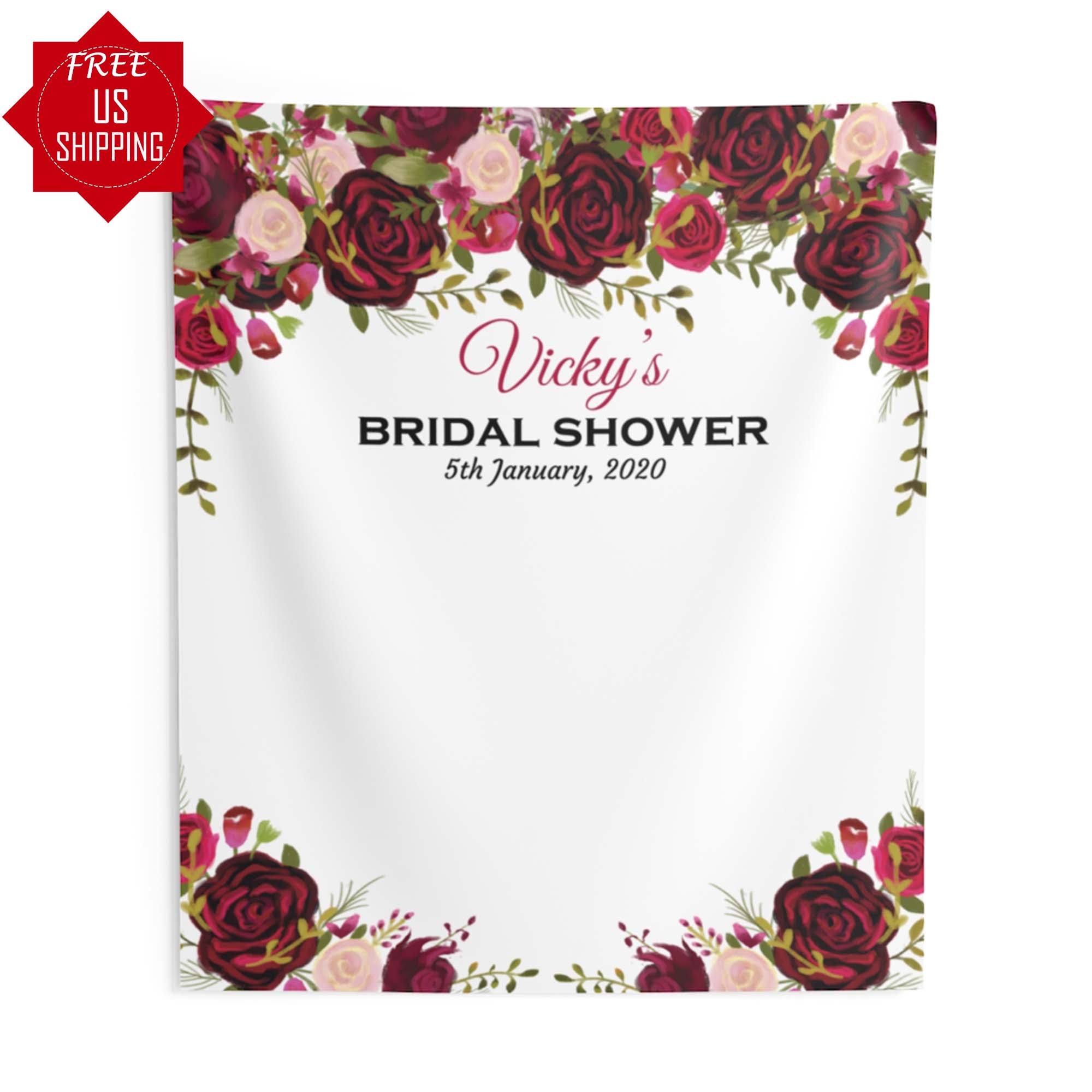 Burgundy Floral Bridal Shower Backdrop