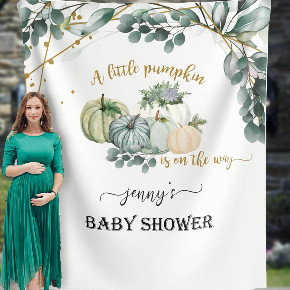 Greenery Pumpkin Baby Shower Backdrop - iJay Backdrops
