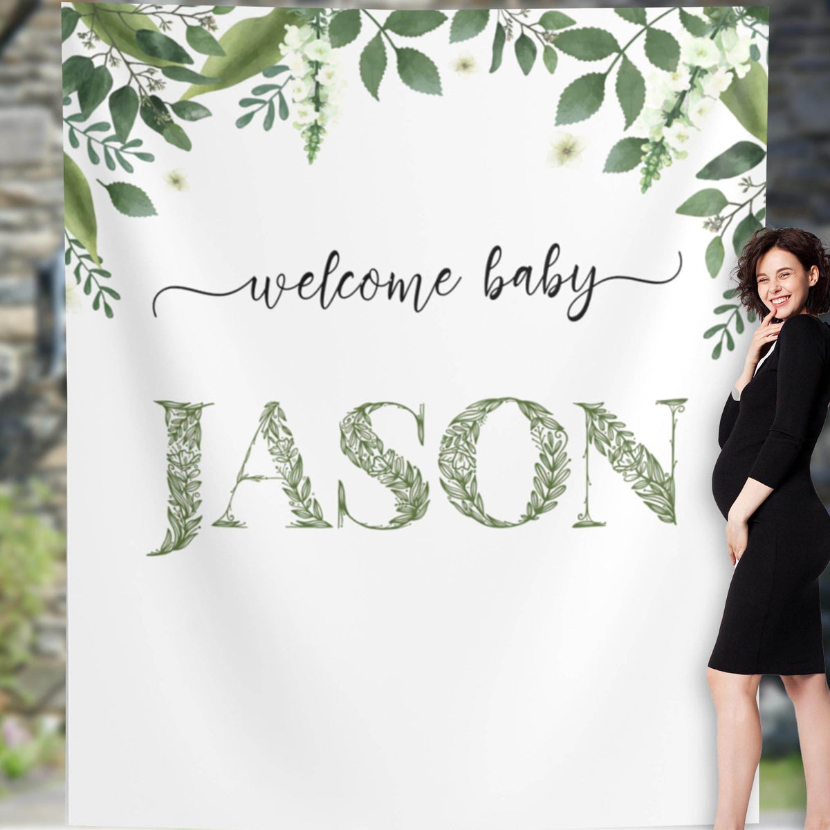Personalized Baby Shower Backdrop with Baby Name - iJay Backdrops