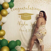 White and Gold Graduation Backdrop - iJay Backdrops