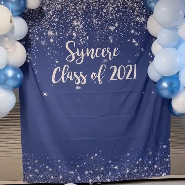 Blue and Silver Glitter Backdrop