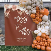 Terracotta Miss to Mrs Floral Backdrop - iJay Backdrops