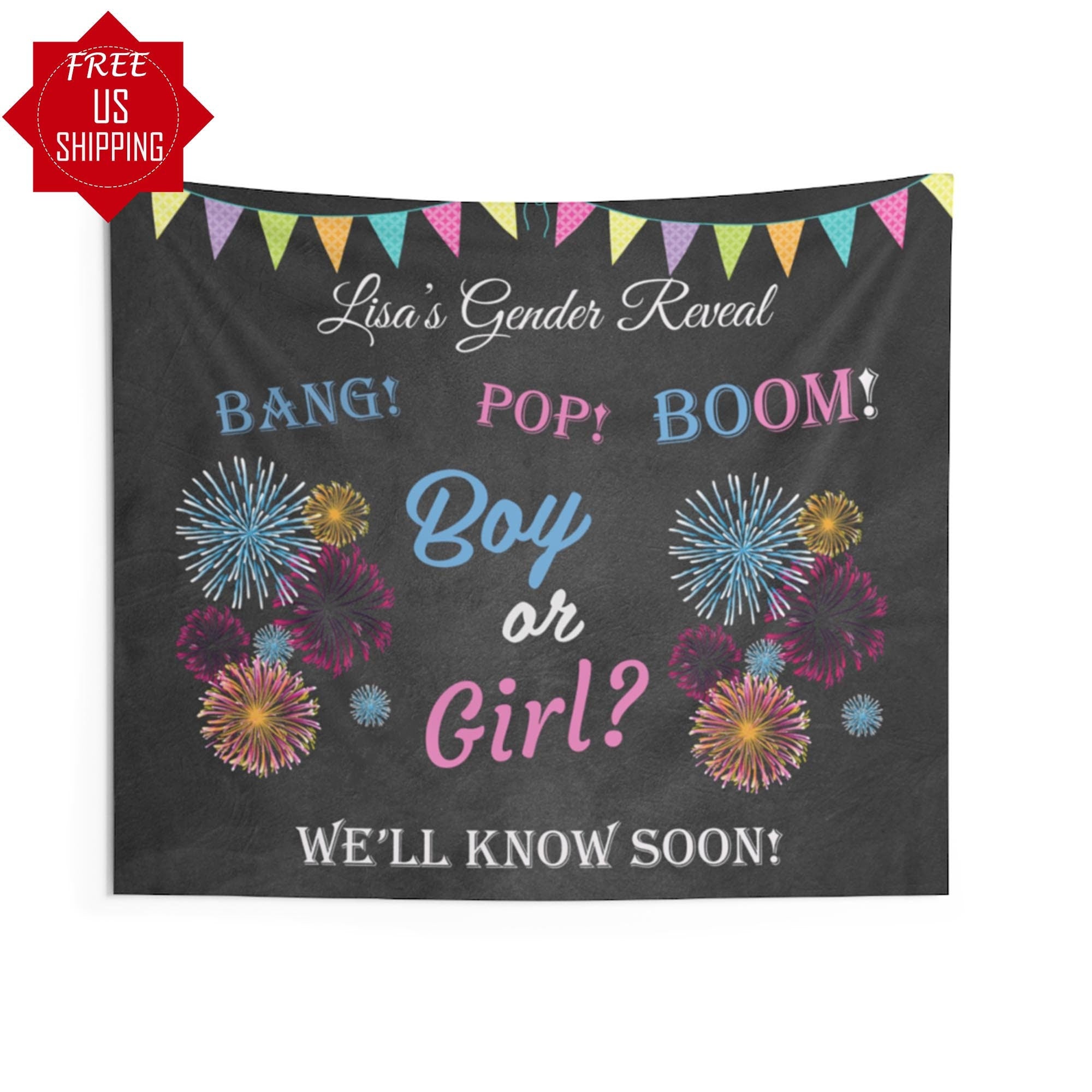 Gender Reveal Decorations, Chalkboard Backdrop, Boy or Girl Banner, He or She Backdrop, Pink or Blue, What will baby be 01BSCB