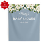 Dusty Blue Backdrop /Baby Shower Backdrop / White Floral Backdrop/ Photobooth Backdrop / Wedding Backdrop / Engagement Prop