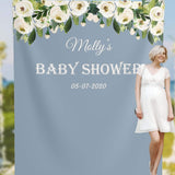 Dusty Blue White Floral Baby Shower Backdrop