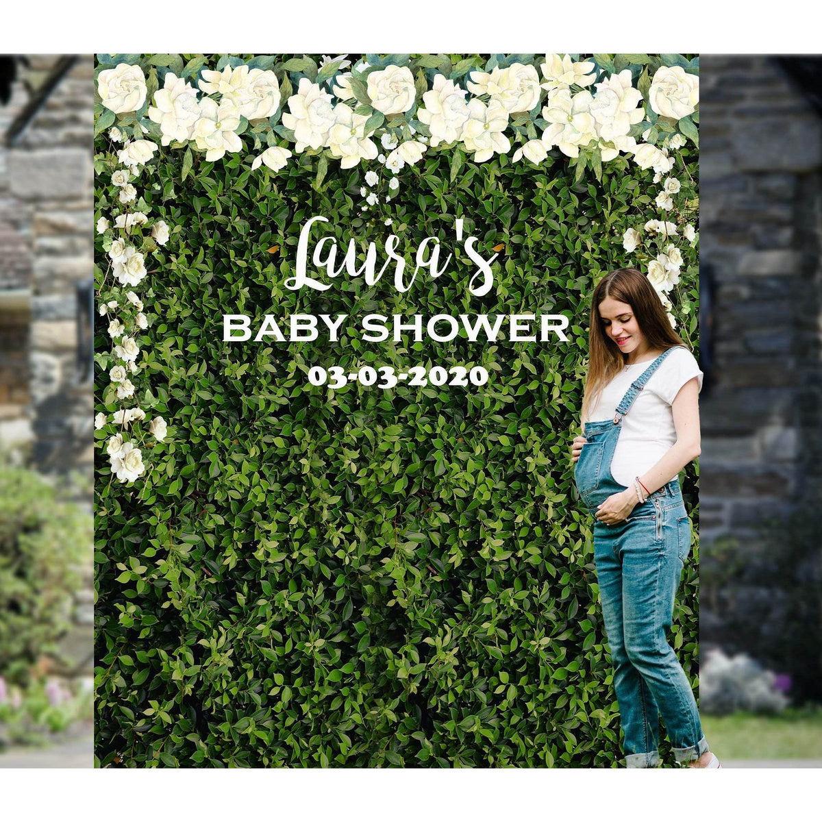 Artificial Grass Wall Baby Shower Backdrop with Floral - iJay Backdrops