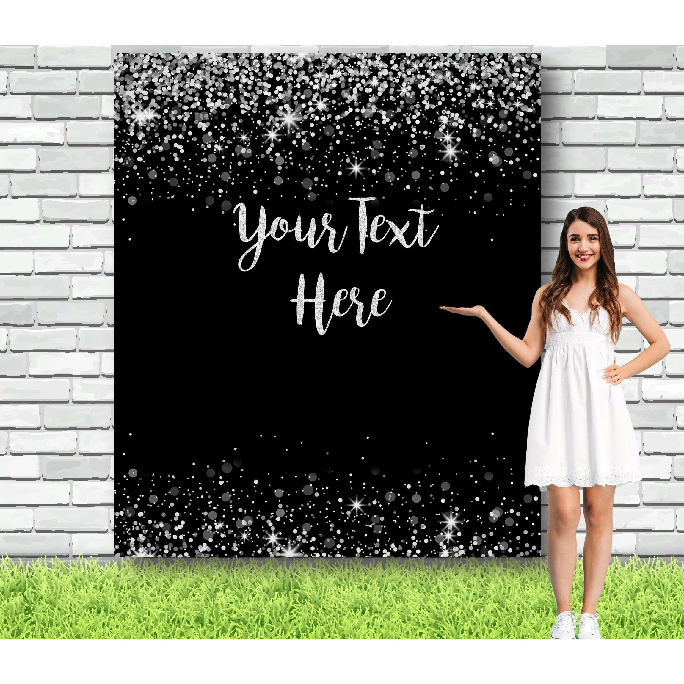 Personalised Black and Silver Glitter Backdrop