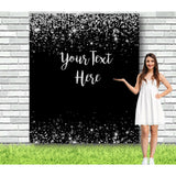 Personalised Black and Silver Glitter Backdrop