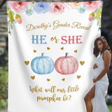 Fall Pumpkin gender reveal Backdrop| Baby gender reveal Decorations| He or she Little Pumpkin | Pink or Blue | Boy or Girl HS43