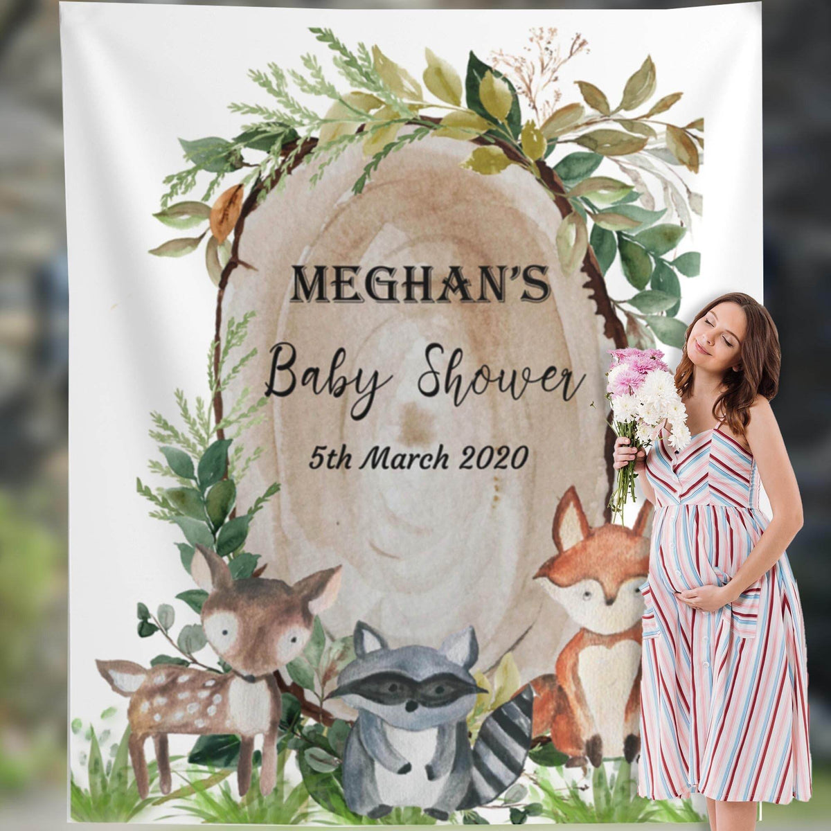 Woodland Baby Shower Decor, Custom Baby Shower Backdrop, Jungle Animals Woods Theme, Baby Shower Banner, Printed Photobooth Backdrop - iJay Backdrops
