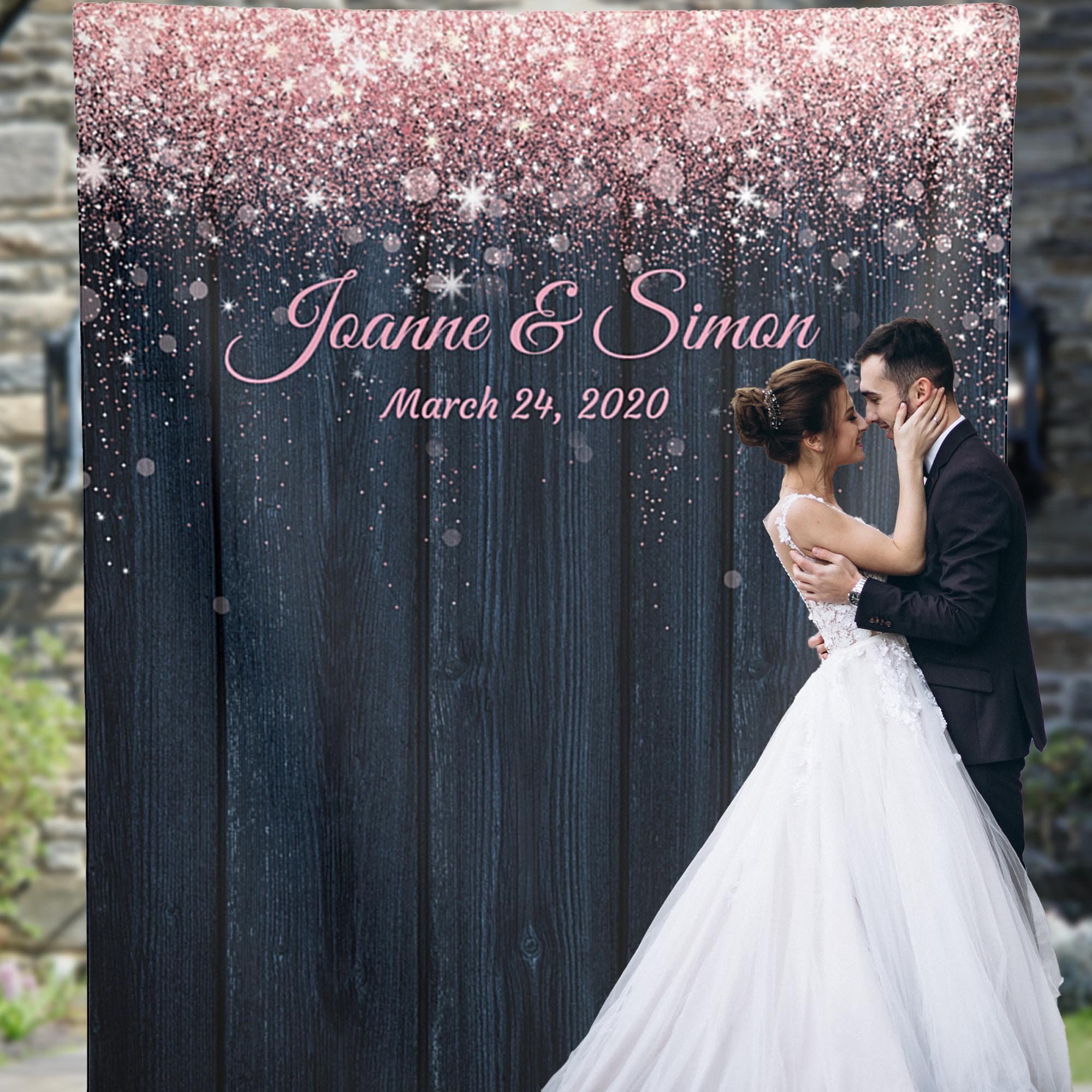 Navy and Pink Glitter Wedding Backdrop