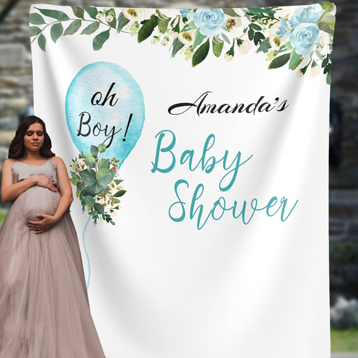 Personalized Oh Boy - Greenery Backdrop for Baby Shower. - iJay Backdrops