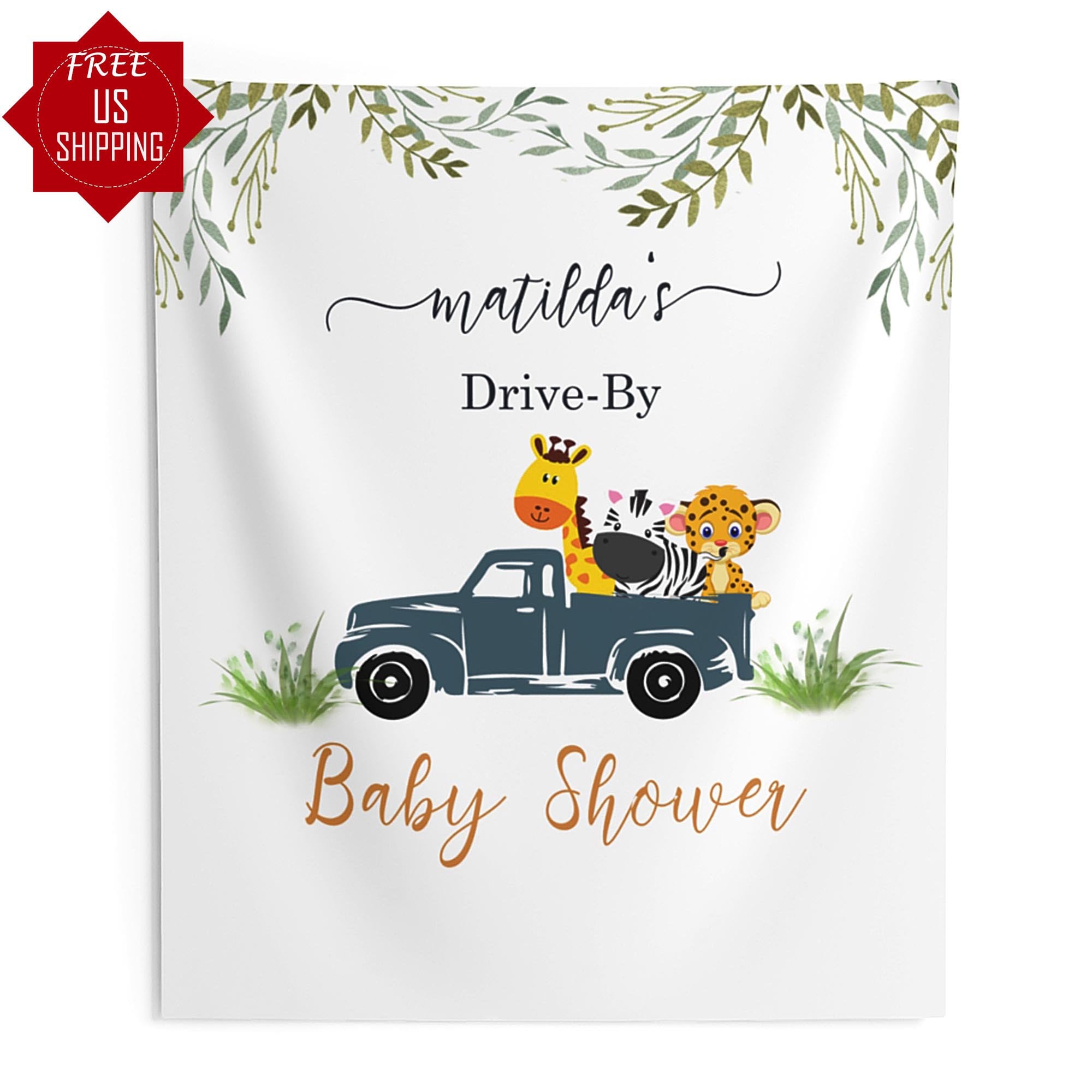 Drive By Baby Shower Backdrop, Safari Animals Drive Through Baby Shower Decoration, Baby Boy Virtual baby shower