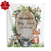 Woodland Animals Baby Shower Backdrop, Jungle Animals Baby Shower Banner, Woodland Theme, Baby Shower Photobooth, Gender Neutral - iJay Backdrops