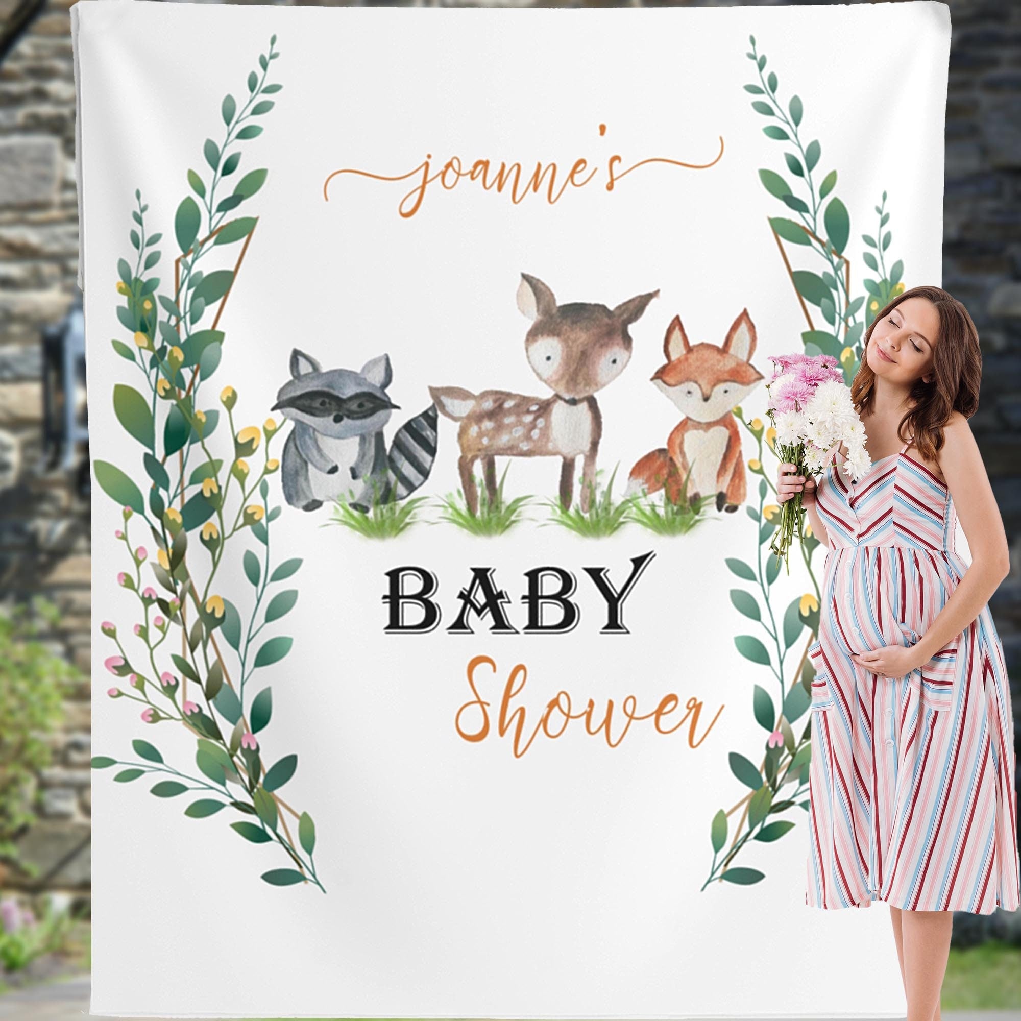 Baby Shower Forest Backdrop- Woodland Gender Neutral Decorations, Forest Animals Baby Shower, Zoom Baby Shower 01BAS10