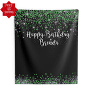 Personalized Green and Silver Glitter Backdrop - iJay Backdrops