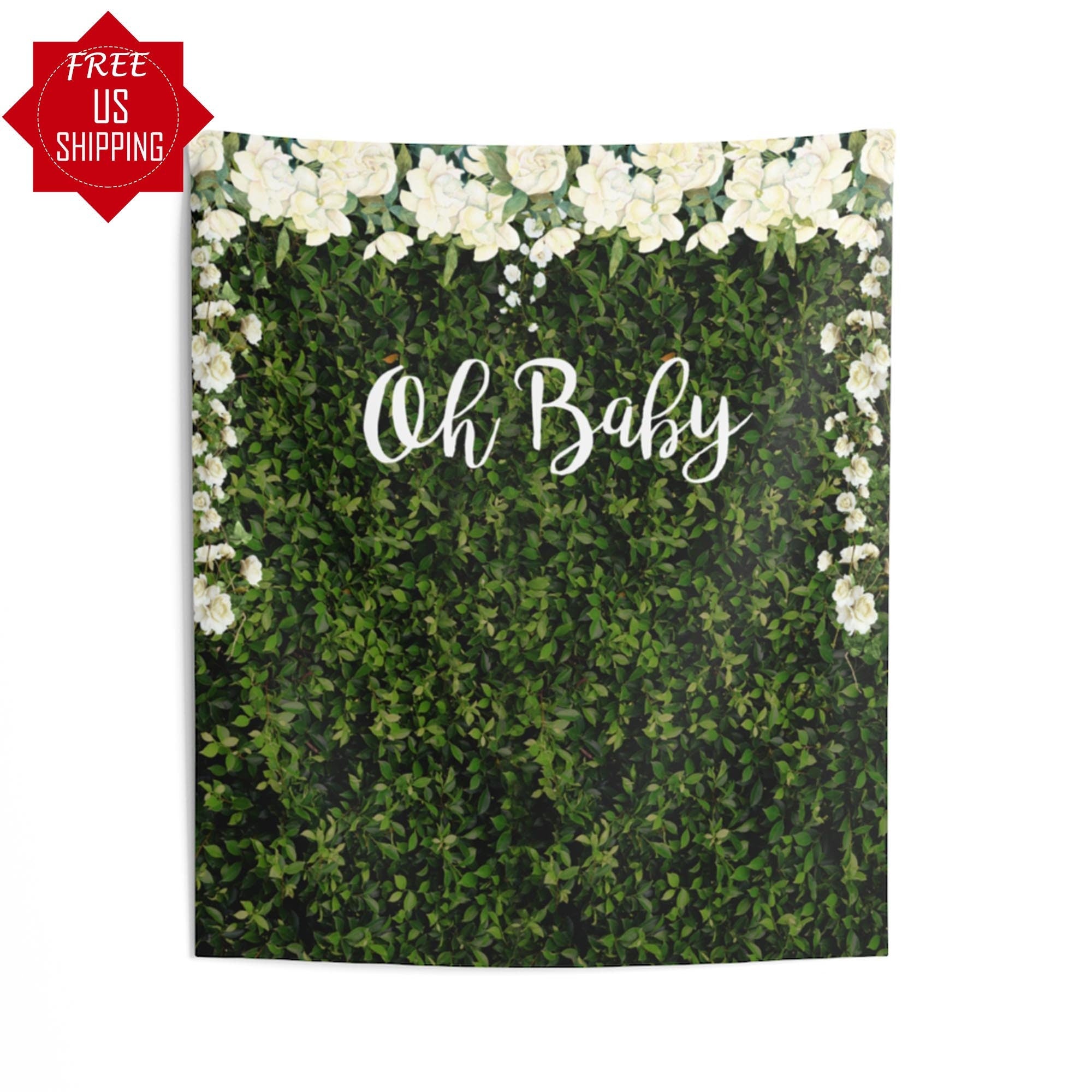 Personalized Fabric Grass Backdrop with Flowers