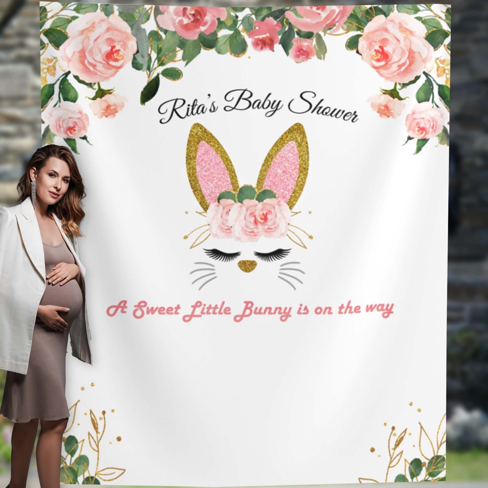 Baby Shower Backdrop Girl, Some Bunny is on the Way, Bunny Baby Shower Decor, A Little Bunny, Baby Sprinkle, Dessert Table Backdrop
