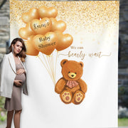 We can Barely Wait Bear Balloons Baby Shower Backdrop - iJay Backdrops