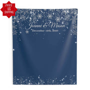 Blue Winter Wedding backdrop with Snowflakes - iJay Backdrops