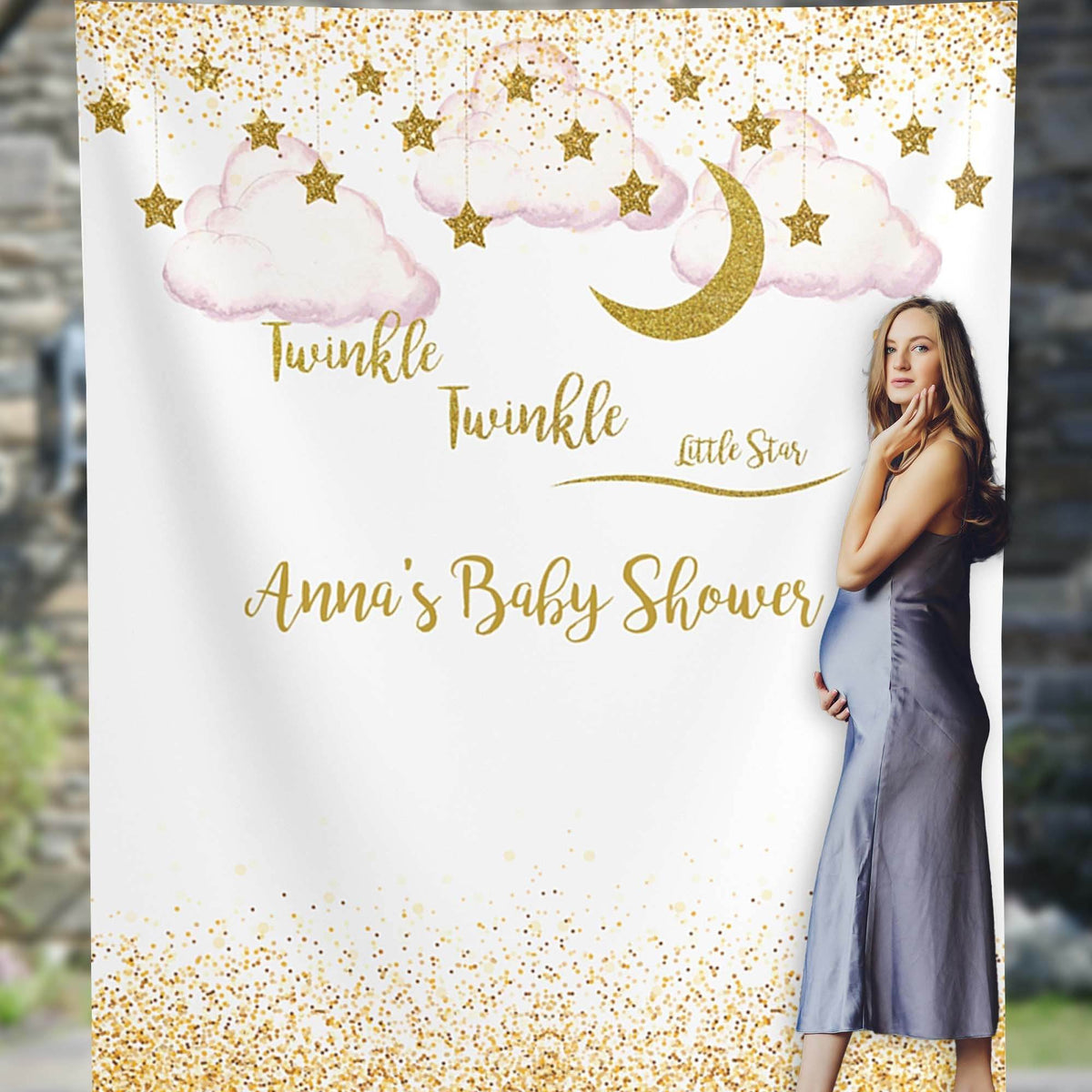 Twinkle Star Gold Giltter Baby Shower Backdrop - iJay Backdrops