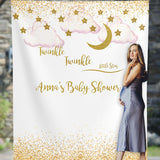 Moon and Stars Baby Shower, Twinkle Little Star Backdrop, Baby Shower Backdrop, Gold moon and Stars Banner, Personalized Backdrop 01TW03