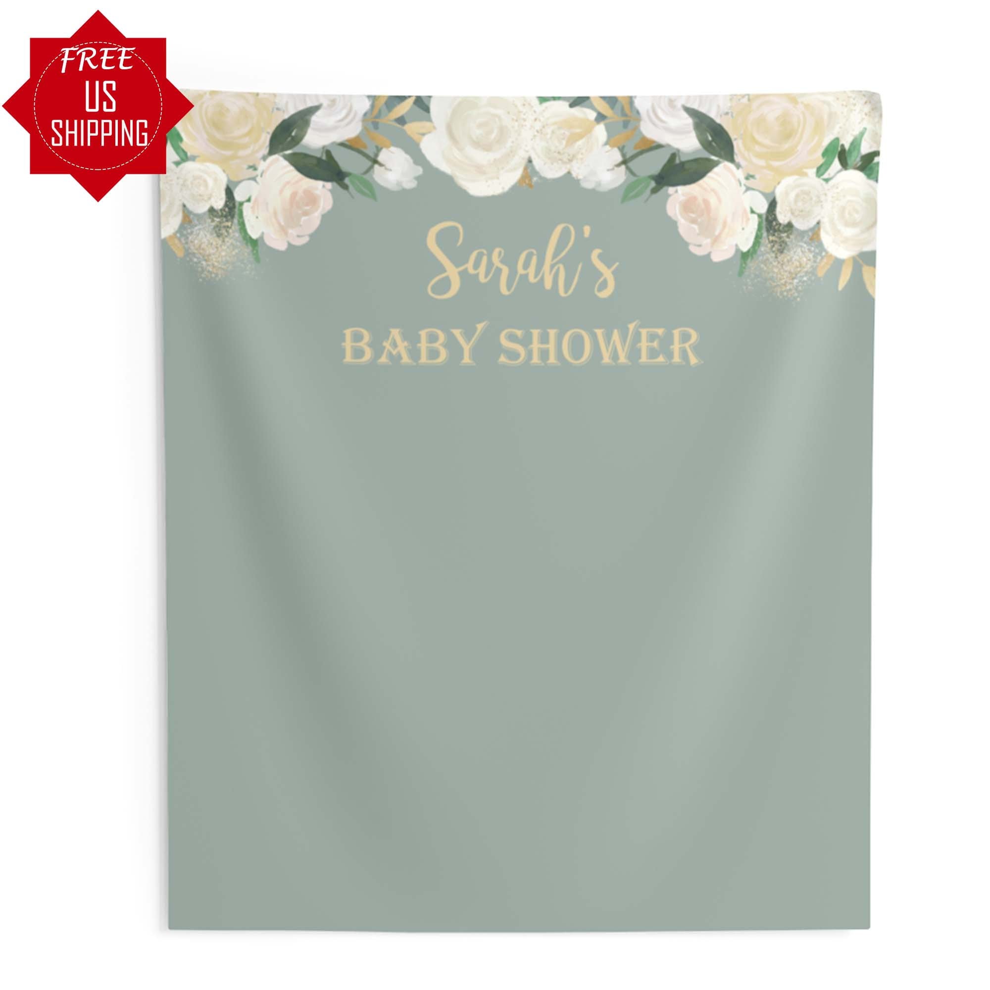 Sage Green Backdrop Curtain, Baby Shower Backdrop, Christening Floral Backdrop, New Baby, Gender Neutral Shower, Bridal Photo-booth Backdrop