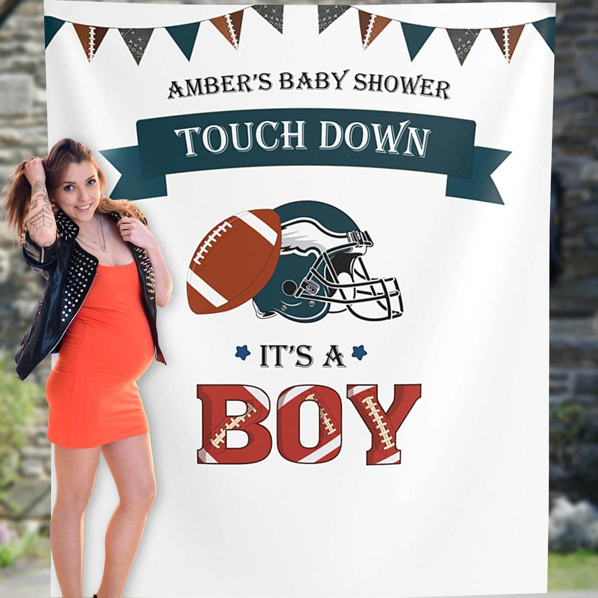 Touch Down Football Baby Shower Backdrop, Sports Baby Shower, Boy Baby Shower Banner, Its a boy Baby Shower Backdrop - iJay Backdrops