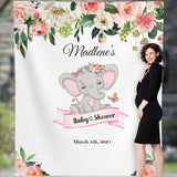 Girl Elephant Baby Shower Backdrop, Floral Baby Shower Decor, Baby Girl, Animal Theme, Pink Elephant Safari Banner