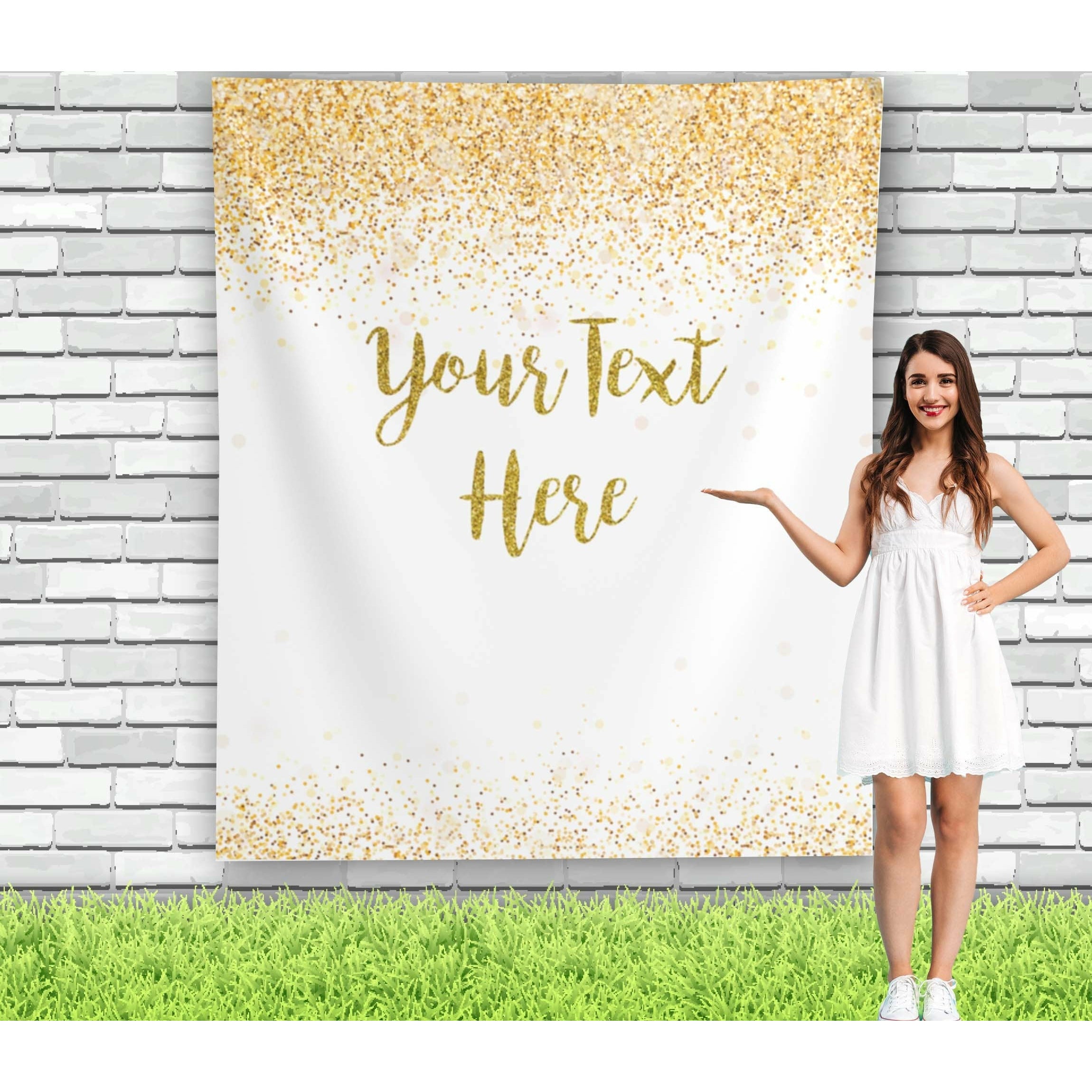 White and Gold Personalized Backdrop