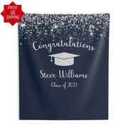 Navy and Silver Graduation Backdrop - iJay Backdrops