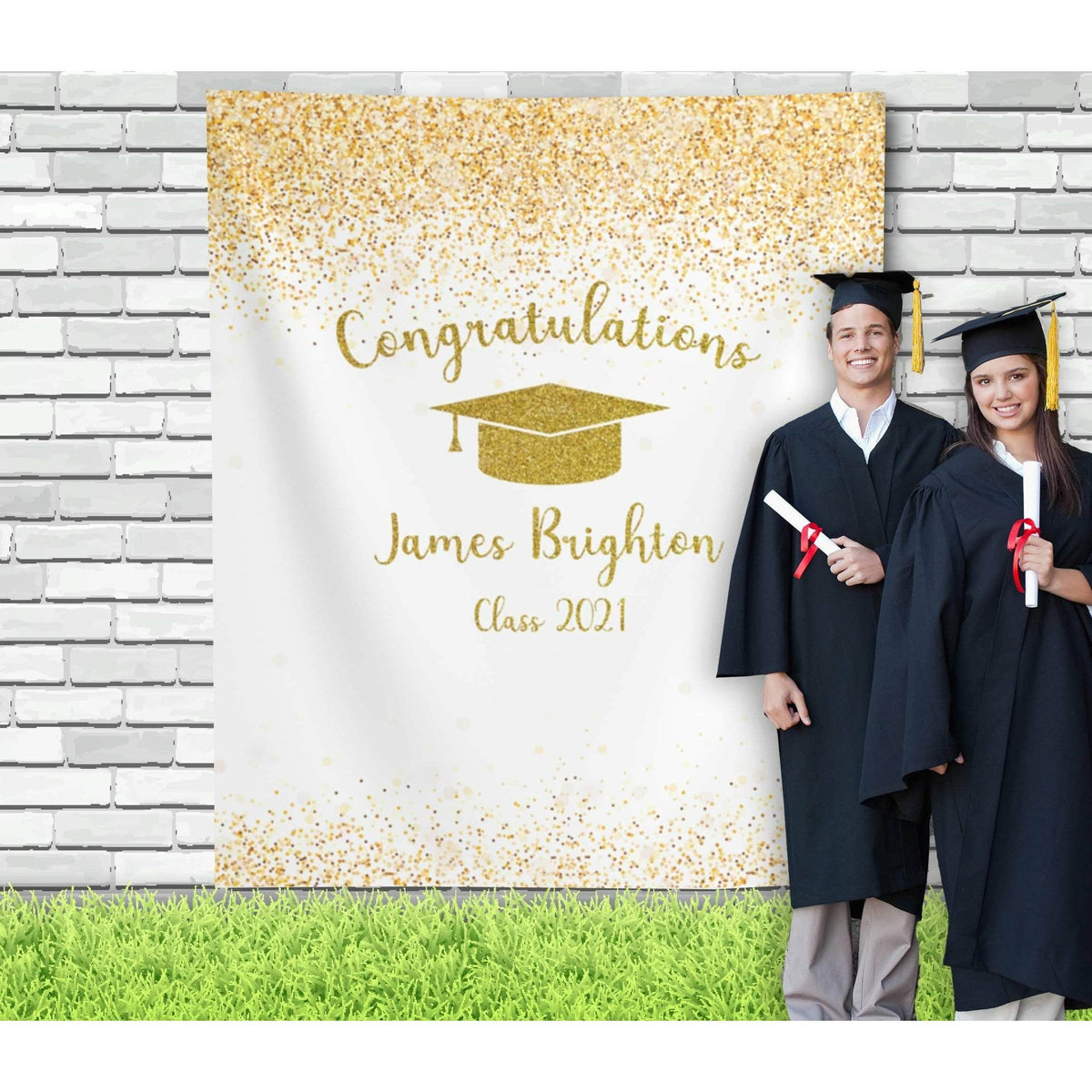 White and Gold Graduation Backdrop - iJay Backdrops
