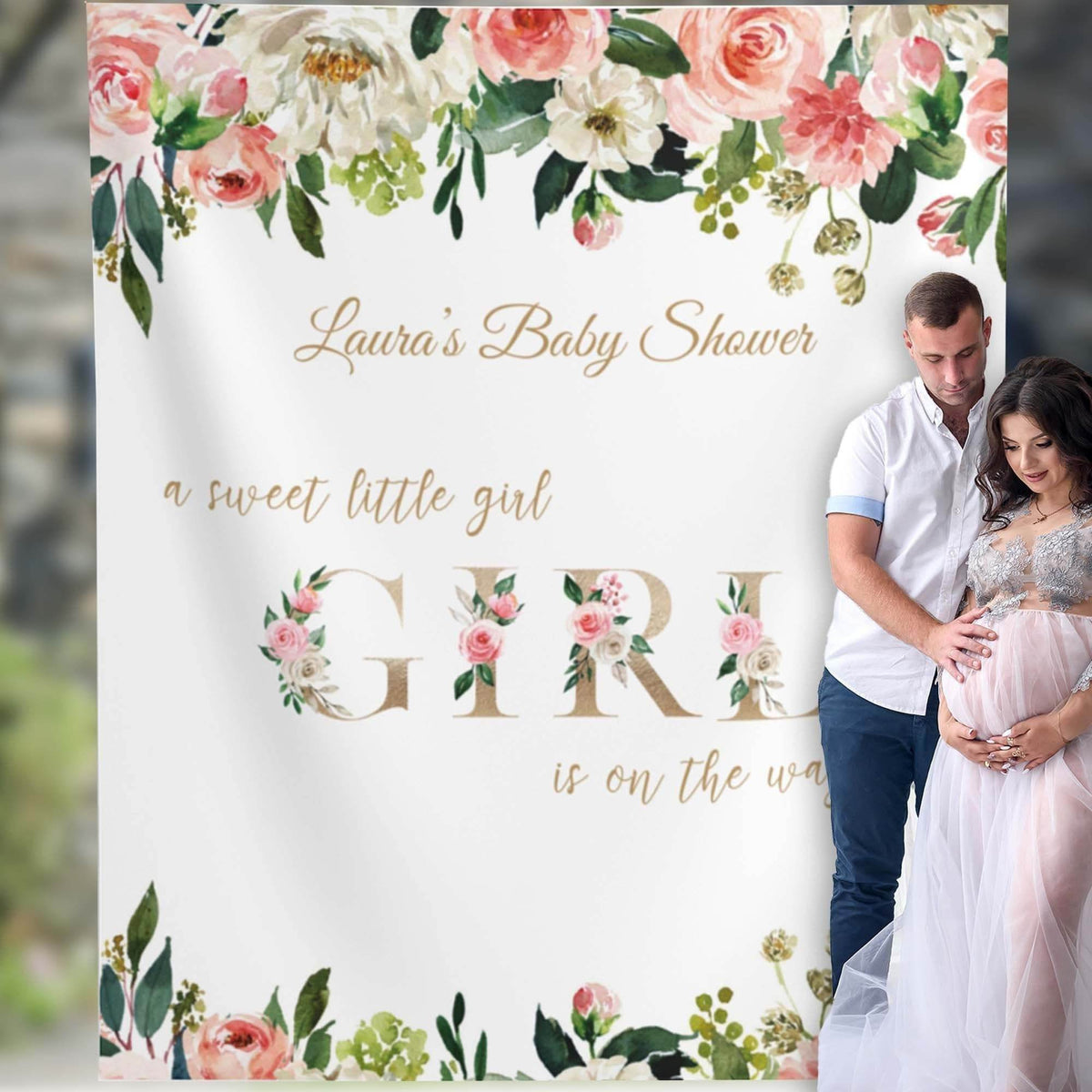 Sweet Baby Girl Floral Baby Shower Backdrop - iJay Backdrops