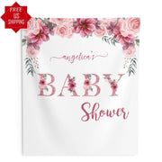 Rose Gold Baby Shower Backdrop, Floral Baby Shower Decor, Photo Booth Backdrop, Custom Baby Shower Sign 01RGBS - iJay Backdrops