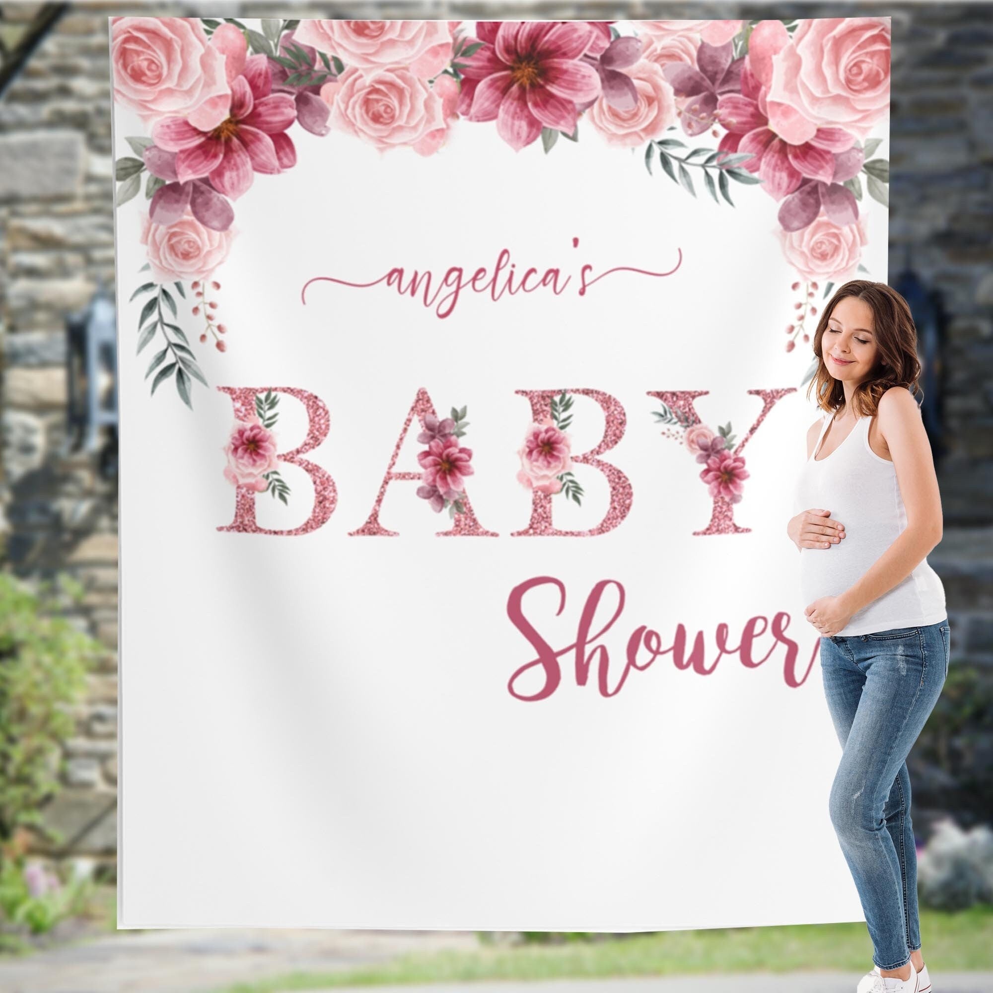 Rose Gold Baby Shower Backdrop, Floral Baby Shower Decor, Photo Booth Backdrop, Custom Baby Shower Sign 01RGBS