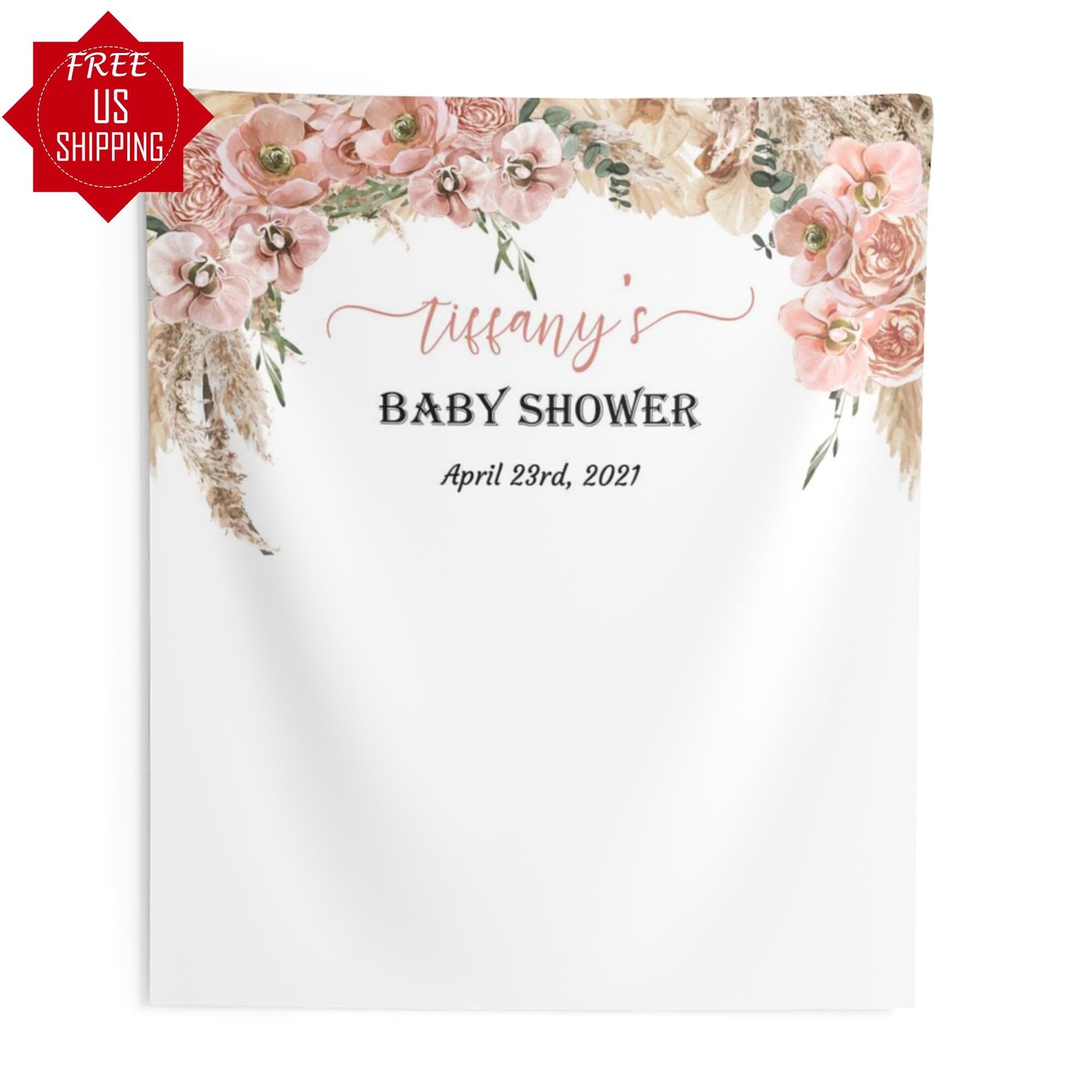 Bohemian Backdrop, Baby Shower Backdrop Decor, Bohemian Baby Shower Decor, Tropical Desert Floral Pink Floral Boho Backdrop