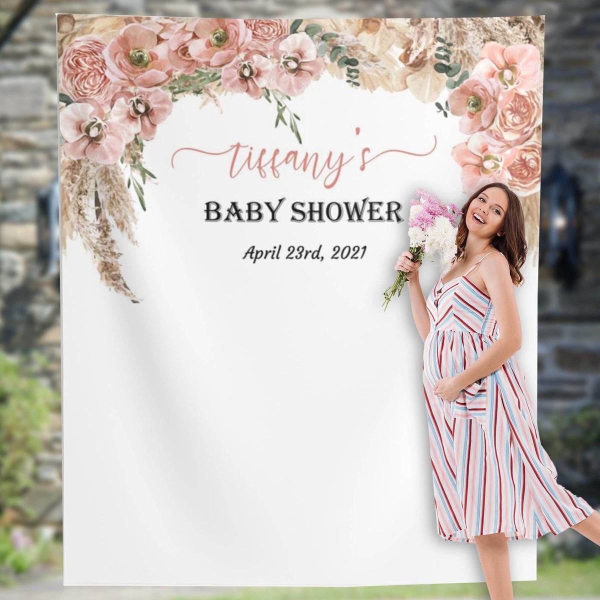 Personalized Pampas Grass Backdrop for Baby Shower - iJay Backdrops